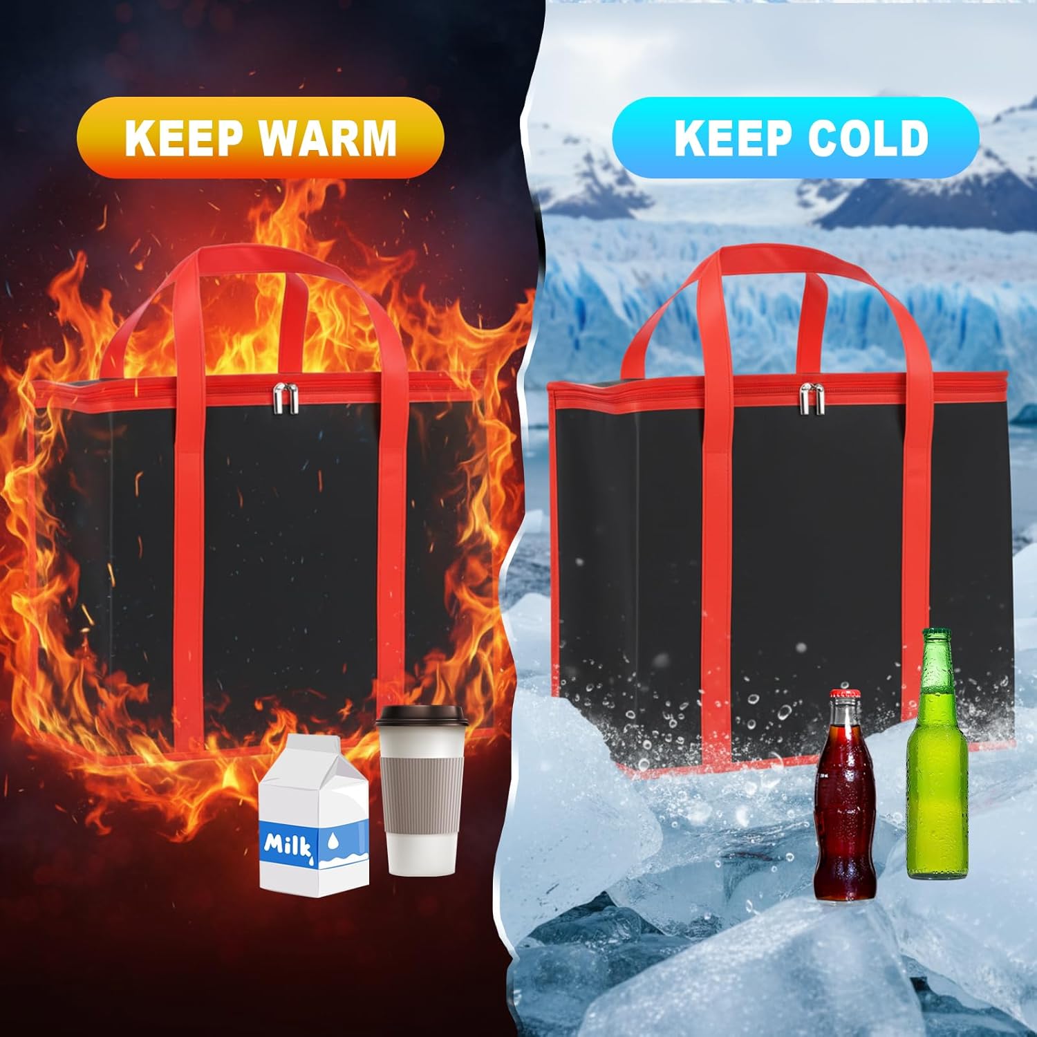 2 Pcs Reusable 6 Cup Drink Carrier with Handle and Insulated Bag for Hot and Cold Drink/Food, Foldable Plastic Cup Holder and 16 x 10 x 13'' Drink Carrier Cooler Bag for Travel and Delivery - Image 4