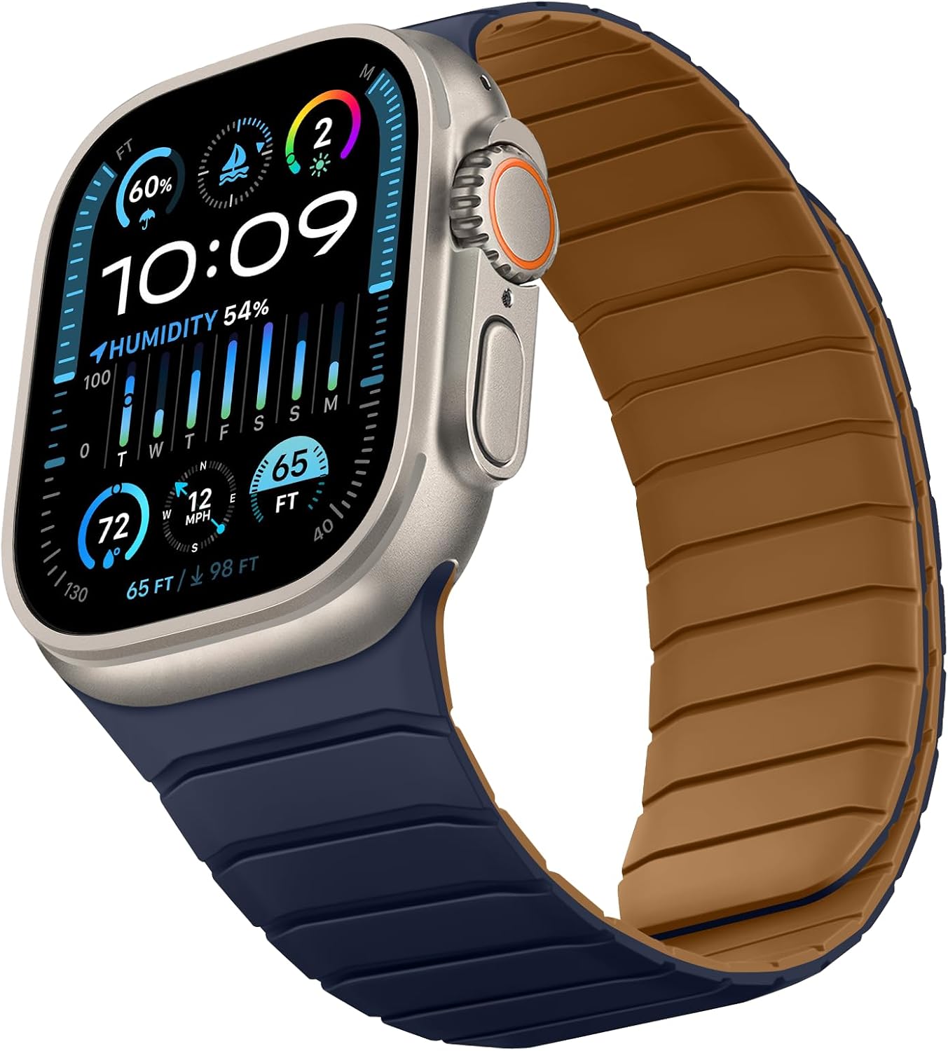 Double Sided Reversible Band Compatible with Apple Watch 49mm 46mm 45mm 44mm 42mm, Magnetic Wristband Soft Silicone Straps for iWatch Ultra 3 2 1 SE Series 11 10 9 8 7 6 5 4 3, Brown Indigo