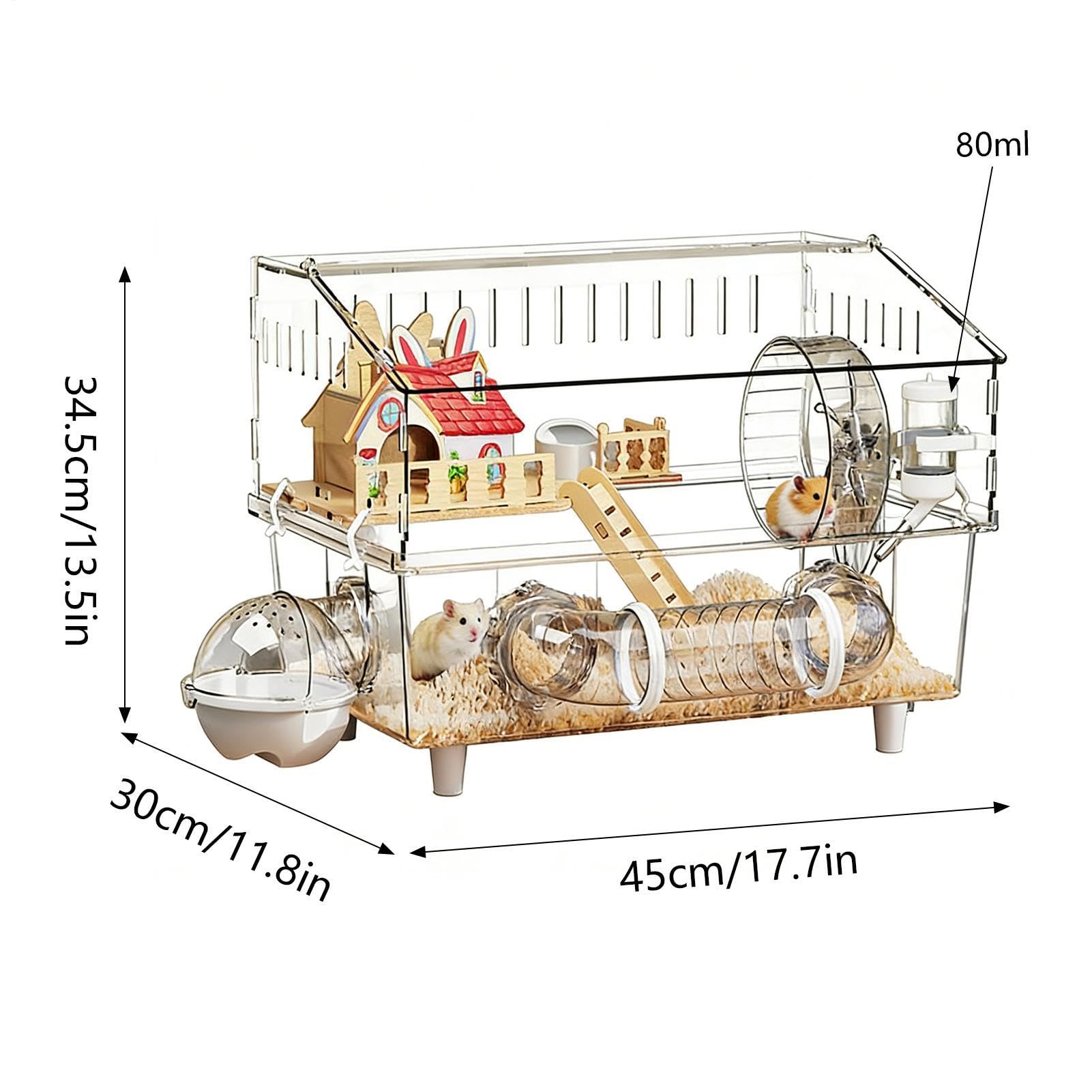 Jaula para Hámster Enano Casa Transparente de 2 Niveles para Chinchilla | Jaula para Hámster para Observación de Animales, Hogar para Mascotas Pequeñas, Interior y Exterior, Viaje