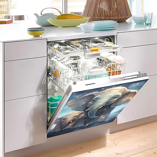 Miniatura 5 de Adhesivos decorativos para electrodomésticos, diseño de elefante, 2 fundas para nevera, panel de lavavajillas