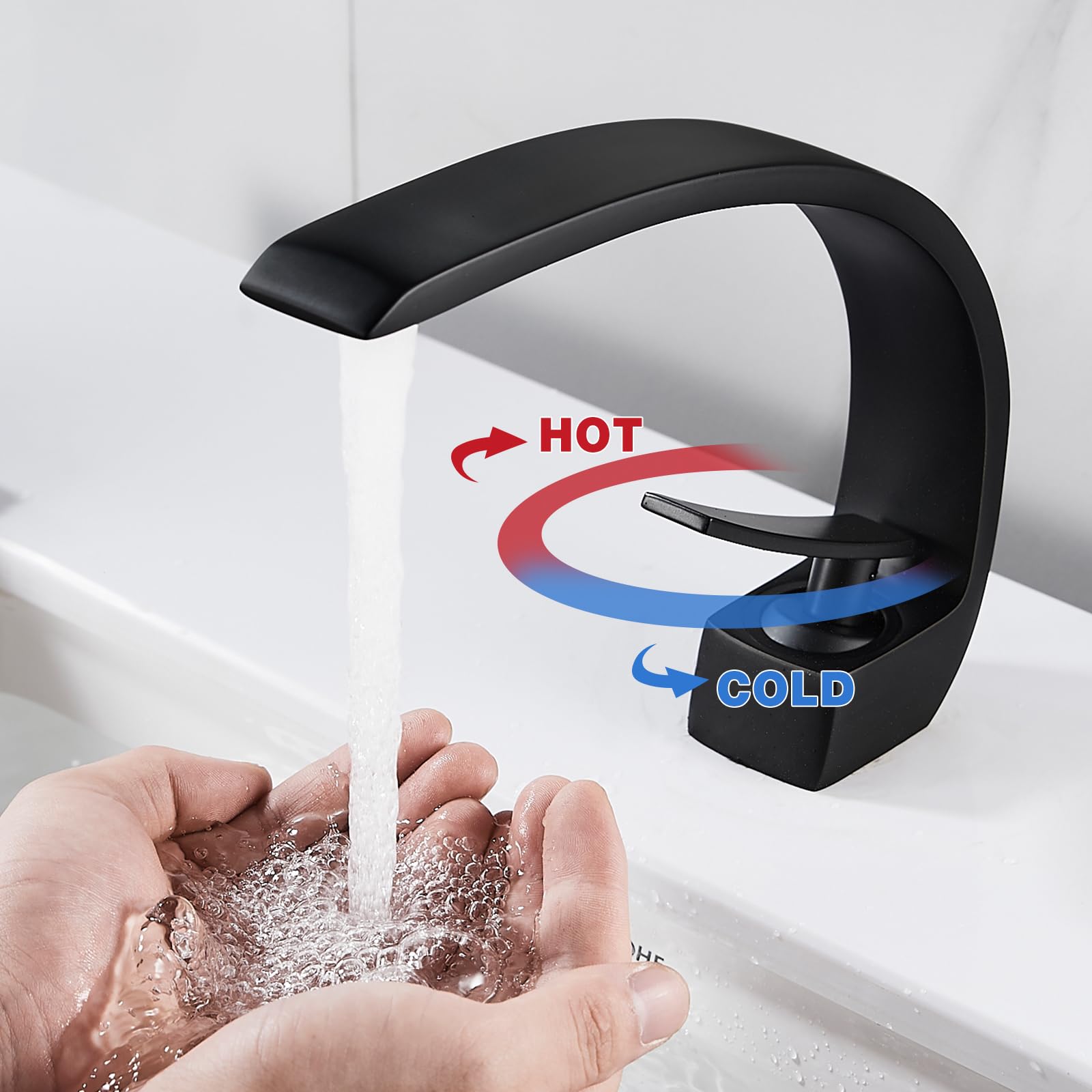 Robinet de Salle de Bain Noir Mitigeur de Lavabo en Laiton - Froid et Chaud pour Salle de Bain, Toilettes ou Toilettes d'Invités