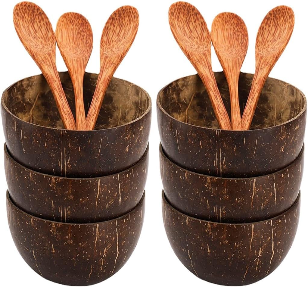 Natural Coconut Bowl Set Wooden Salad Ramen Wood Spoon Smoothie Kitchen Tableware