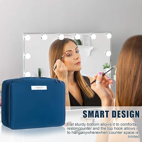 Miniatura 7 de Queboom Bolsa de maquillaje de viaje Bolsa de cosméticos Bolsa de maquillaje Bolsa de aseo para mujeres y niñas, Azul marino, Moda