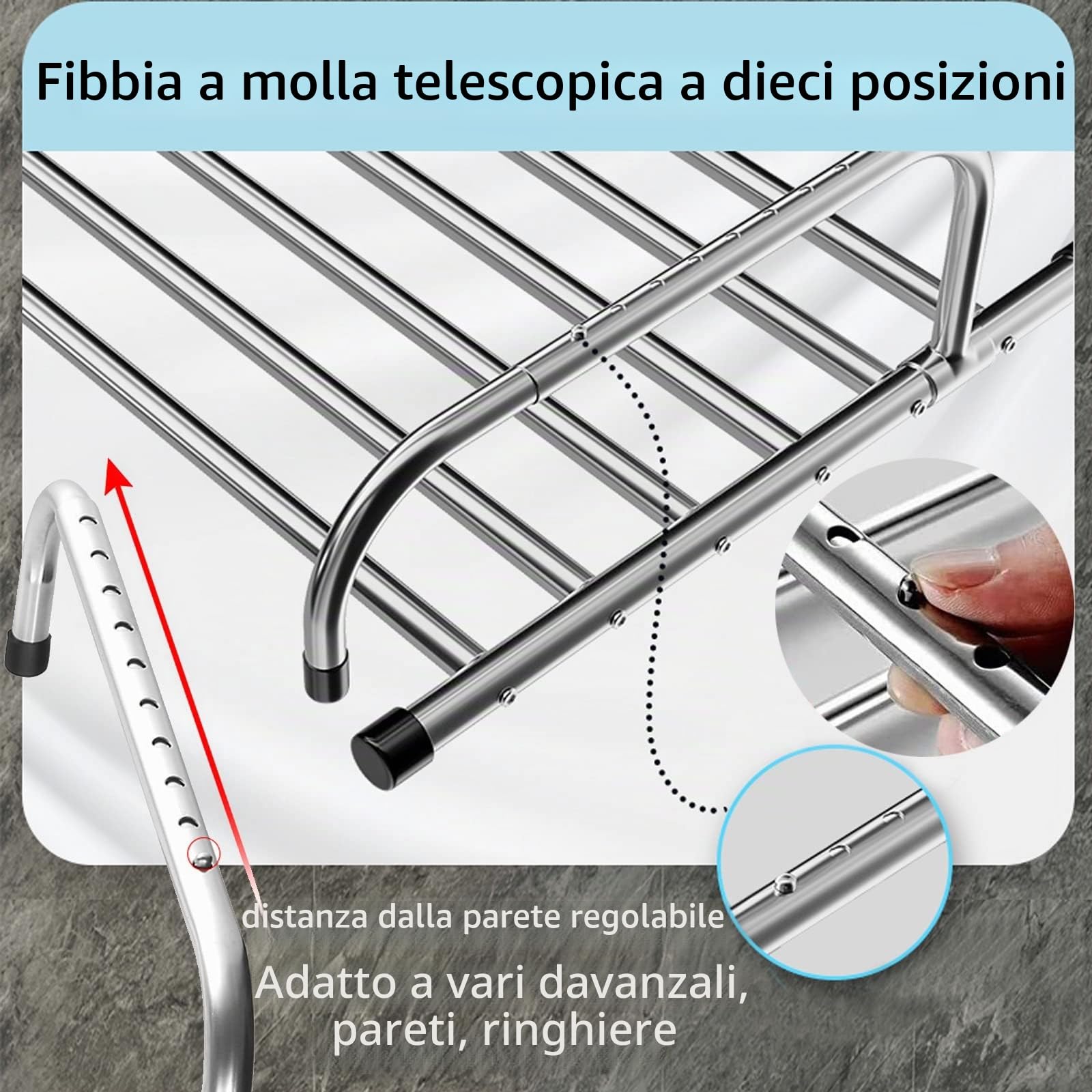Stendibiancheria in Acciaio Inox, Stendino Estensibile Stendibiancheria per Balcone Davanzale Facile da Piegare, per Uso Interno Ed Esterno, Multifunzione Stendibiancheria da Parete