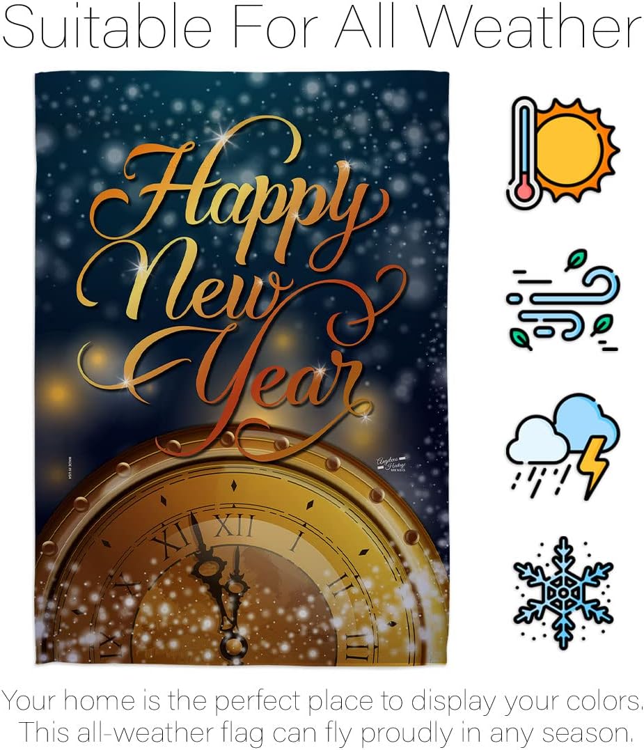 Countdown New Year House Flag Winter Clock Champagne Party Fireworks Celebrate Decoration Banner Small Garden Yard Gift Double-Sided, Made in USA