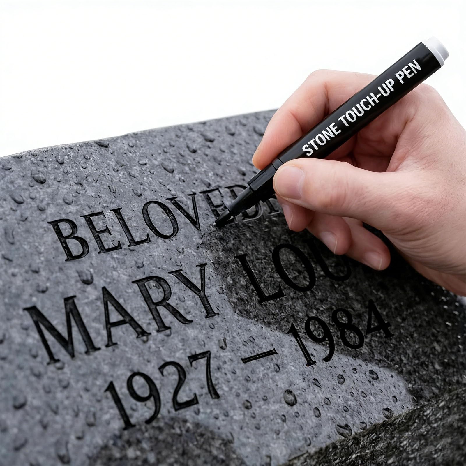 GUUZETU Golden Tombstone Marker Pen, Waterproof Stone Paint Pen for Gravestone Letter Restoration, Oil Based Fine Tip for Granite Marble Headstone Inscription Touch Up Cemetery Repair (Black)