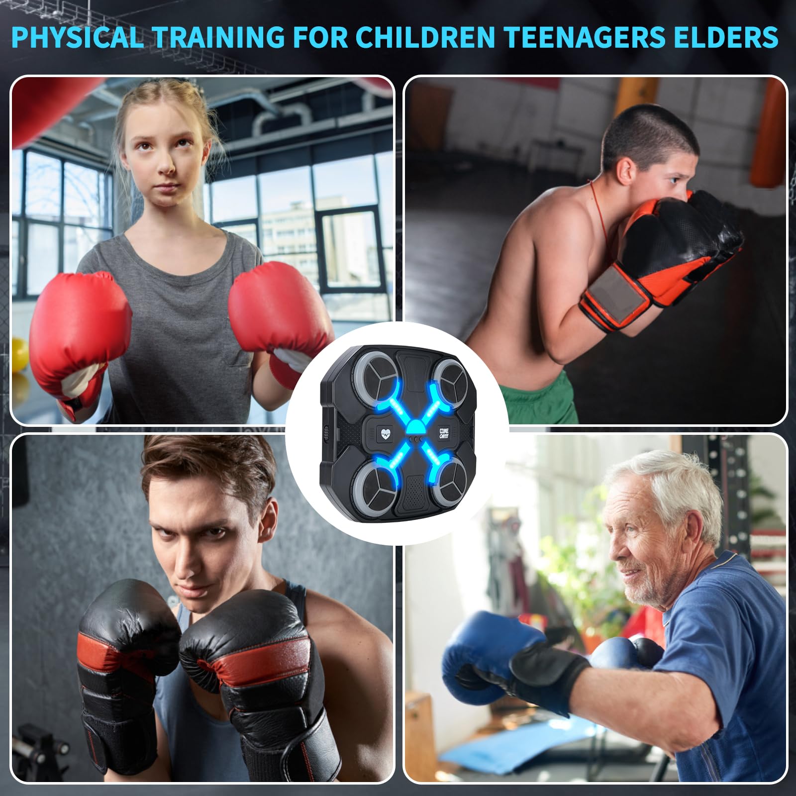 Music Boxing Machine mit Boxhandschuhen für Kinder, Boxmaschine mit Musik, Musikalische Boxmaschine zur Wandmontage mit Bluetooth & LED-Licht, USB-Aufladung