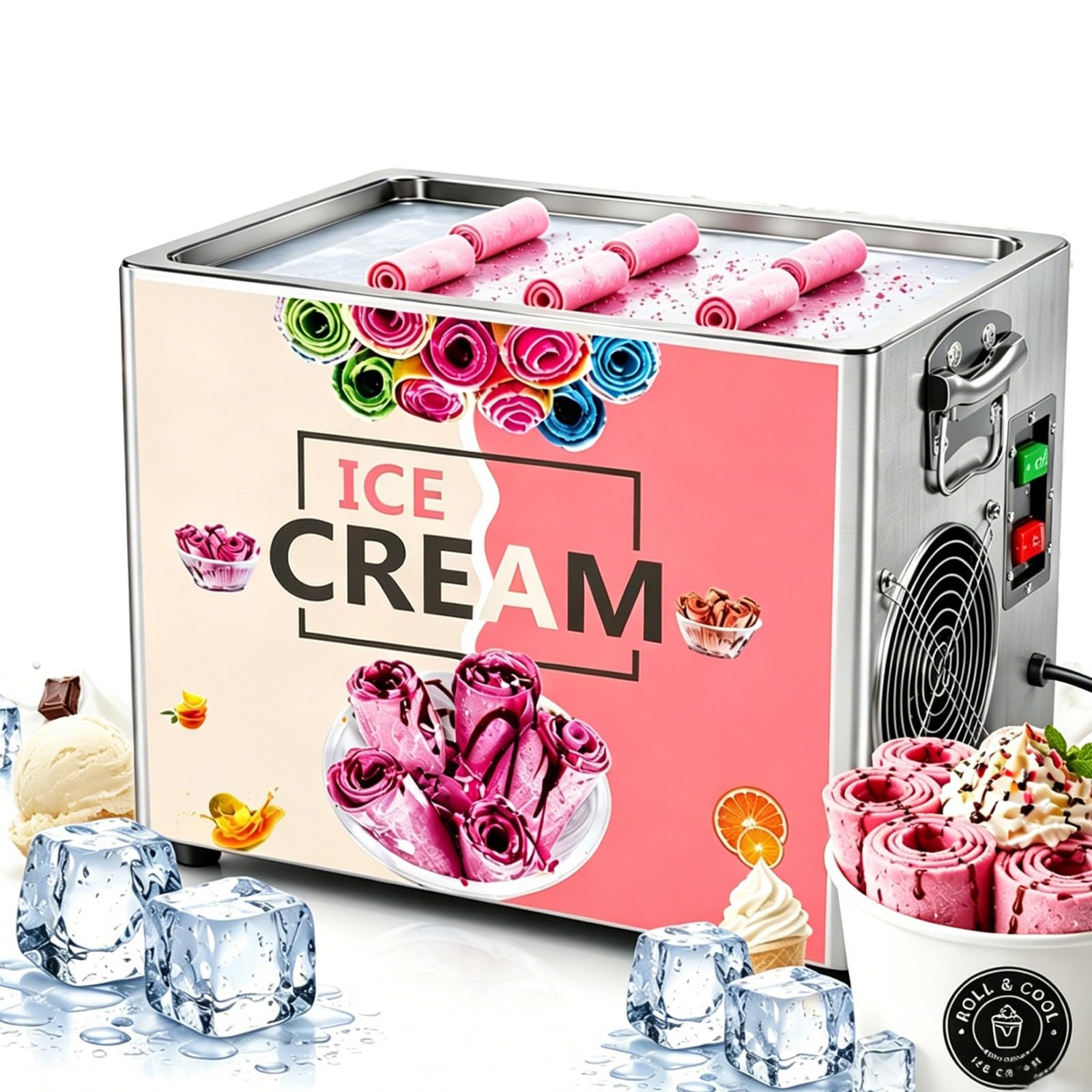 Machine à glace roulée électrique en acier inoxydable pour sorbets maison