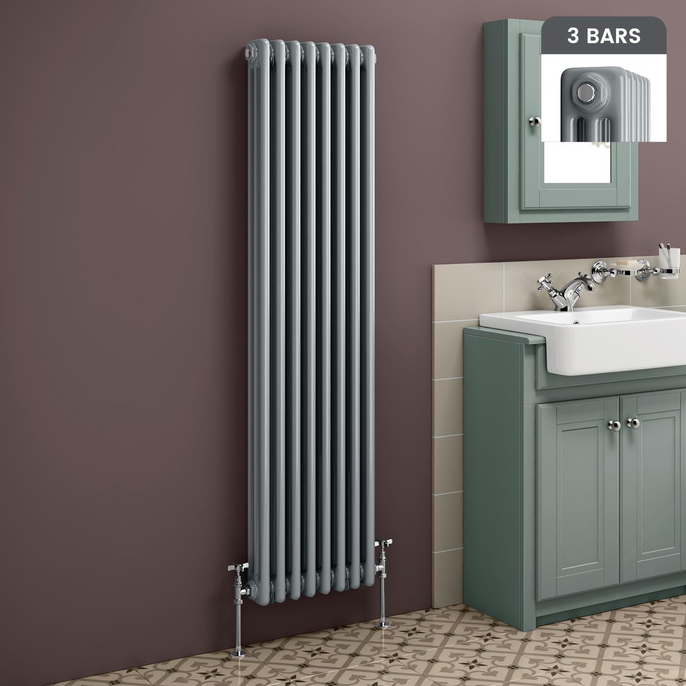 iBathUK Vertical Designer Column Radiator Heating Triple Panel Colosseum Earl Grey Rad