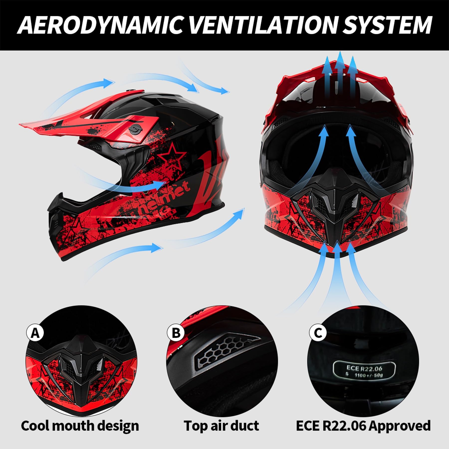 Motorradhelm Kinder, Motocross Helm ECE22.06 Zertifizierter, Herren Damen-Cross-Helm, MTB Fullface Erwachsener Motorrad Downhill für Mountainbike Bergbuggy Sport Schutz