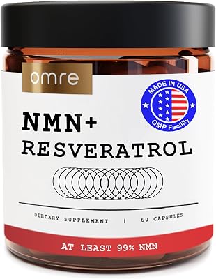 OMRE NMN + Resveratrol Supplement 99% Purity for Cellular Energy, NAD+ Boost | Highly Bioavailable Nicotinamide Mononucleotide Supplement Resveratrol 500mg & NMN 500mg, Made in USA, 60 Capsules