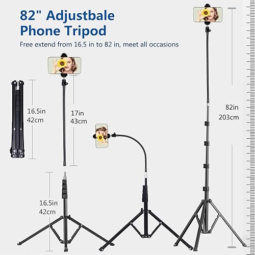 Miniatura 4 de Peastrex Trípode para teléfono, soporte de video para teléfono de 80 pulgadas, ajustable, cuello de cisne, soporte de piso con control remoto para