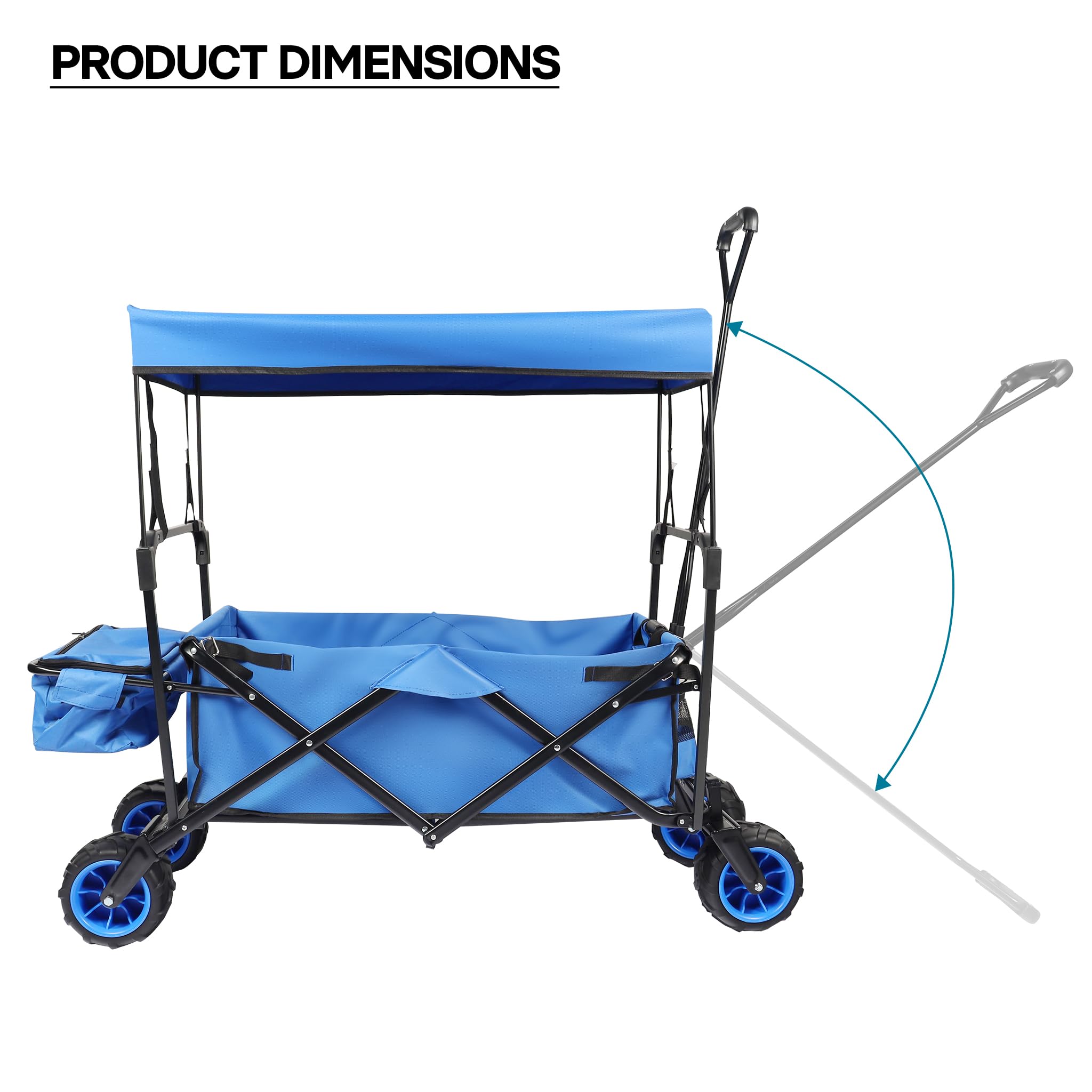 Wiltec Chariot Transport Pliant Enfant 1170x570x1170 mm 70 kg Auvent Roues Plastique Poignée Ergonomique Diable Charette Main Plage Pique-Nique Tout Terrain