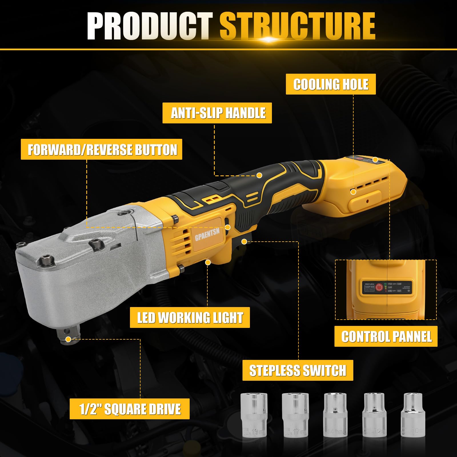 Avvitatore elettrico ad angolo retto compatibile con batteria DeWalt max 20 V, 1/2" 62,8 m/lbs (280 Nm) ad alta coppia senza fili con velocità variabile (batteria non inclusa)