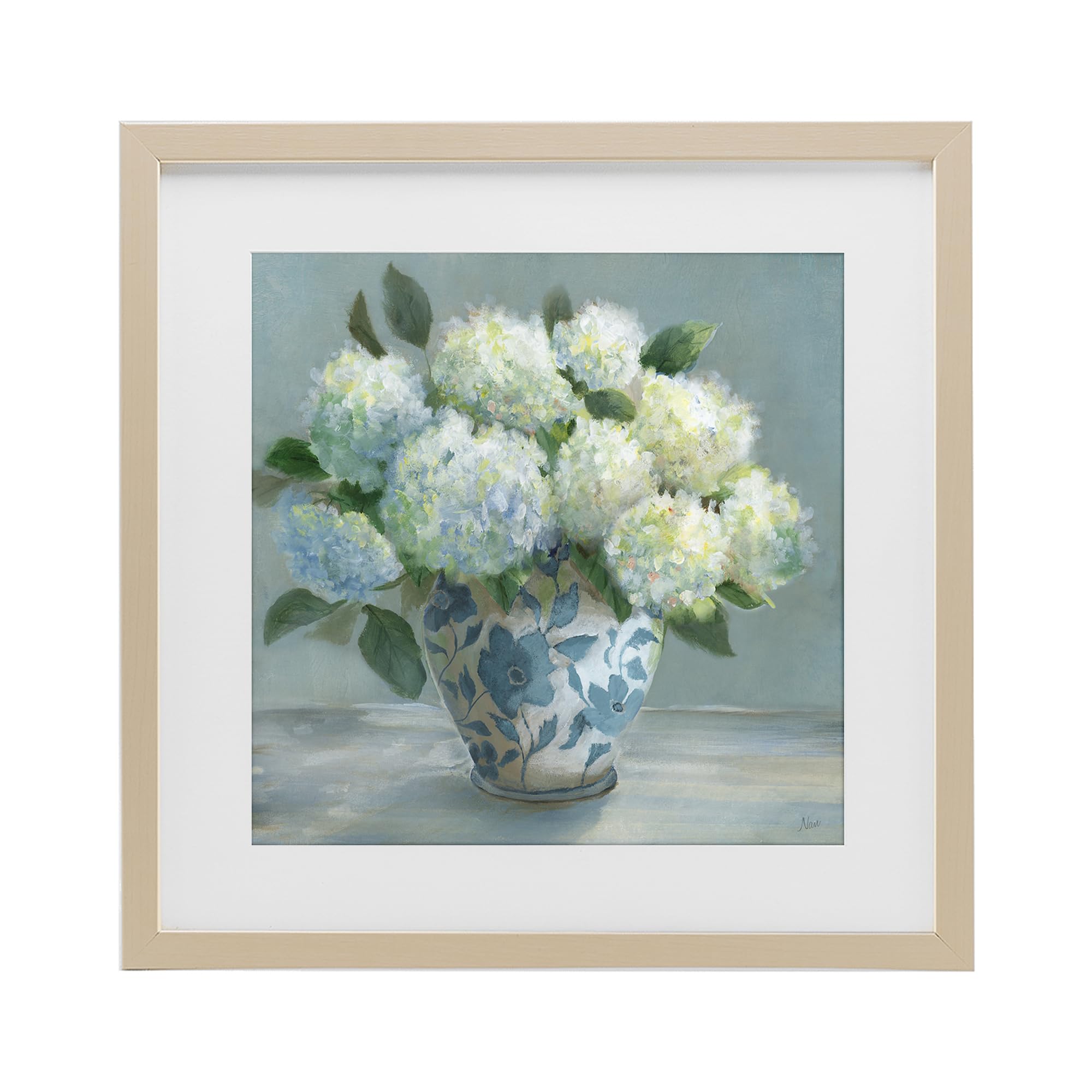 Stupell Industries Pastel Hydrangeas Vase 'Hydrangeas In Elegant Vase', Framed Print Under Glass, Brown, 16 X 16 Inches, Easy To Hang And Sturdy, Made In Usa, By Nan