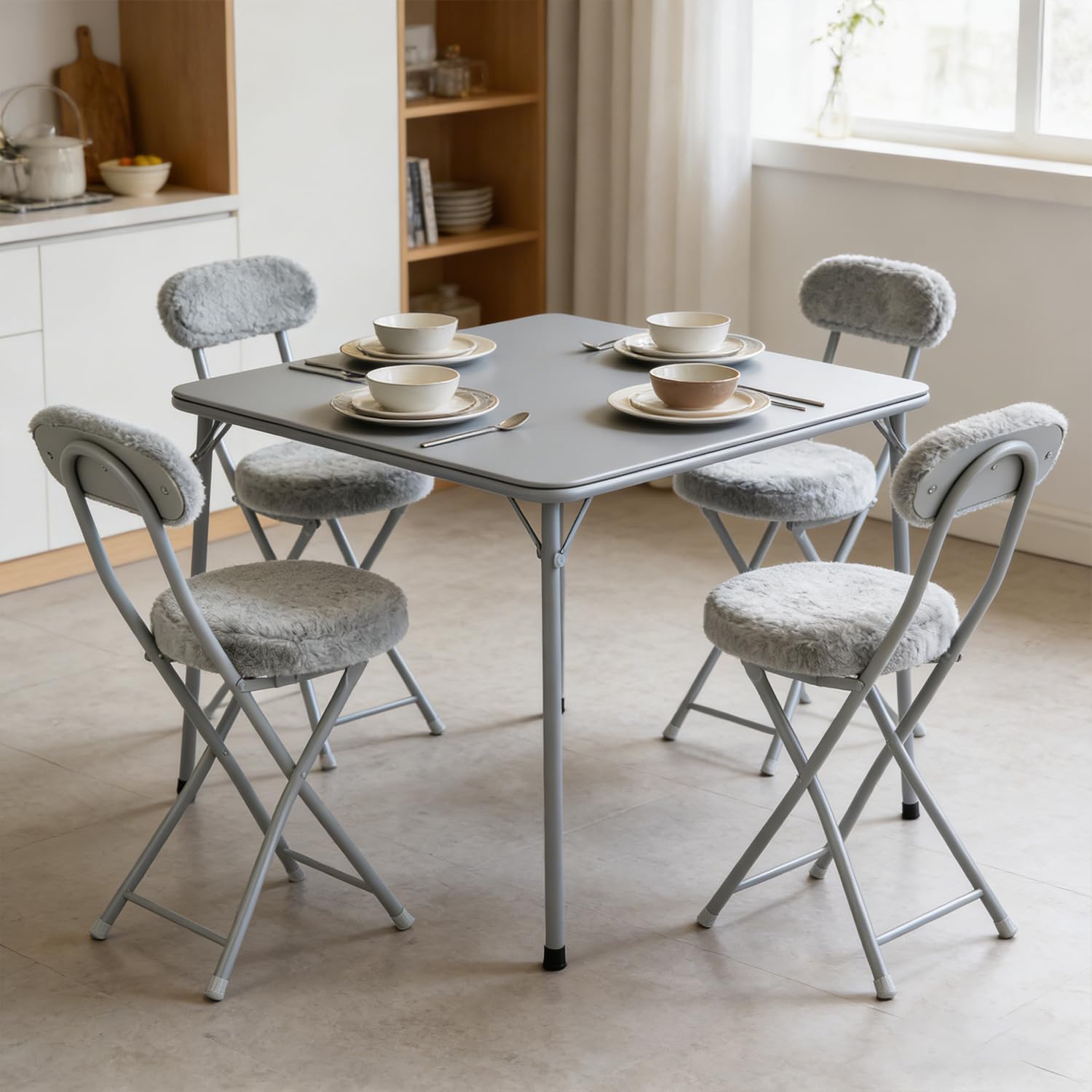 MEUBLE COSY Klapptisch Ohne Montage, Quadratisch 4 Personen, Faltbarer Campingtisch Stabil, Beistelltisch Garten Balkon, Tragbarer Multifunktionstisch, Grau, 86x86x71cm Garten