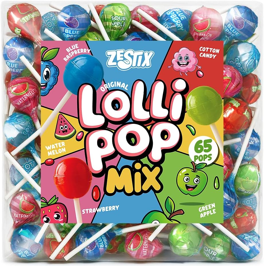 Original Lollipops Mix – 65 Count Bulk Candy Pack – Assorted Fruity Flavors, Individually Wrapped – Perfect for Parties, Birthdays, Parades & Kids Events