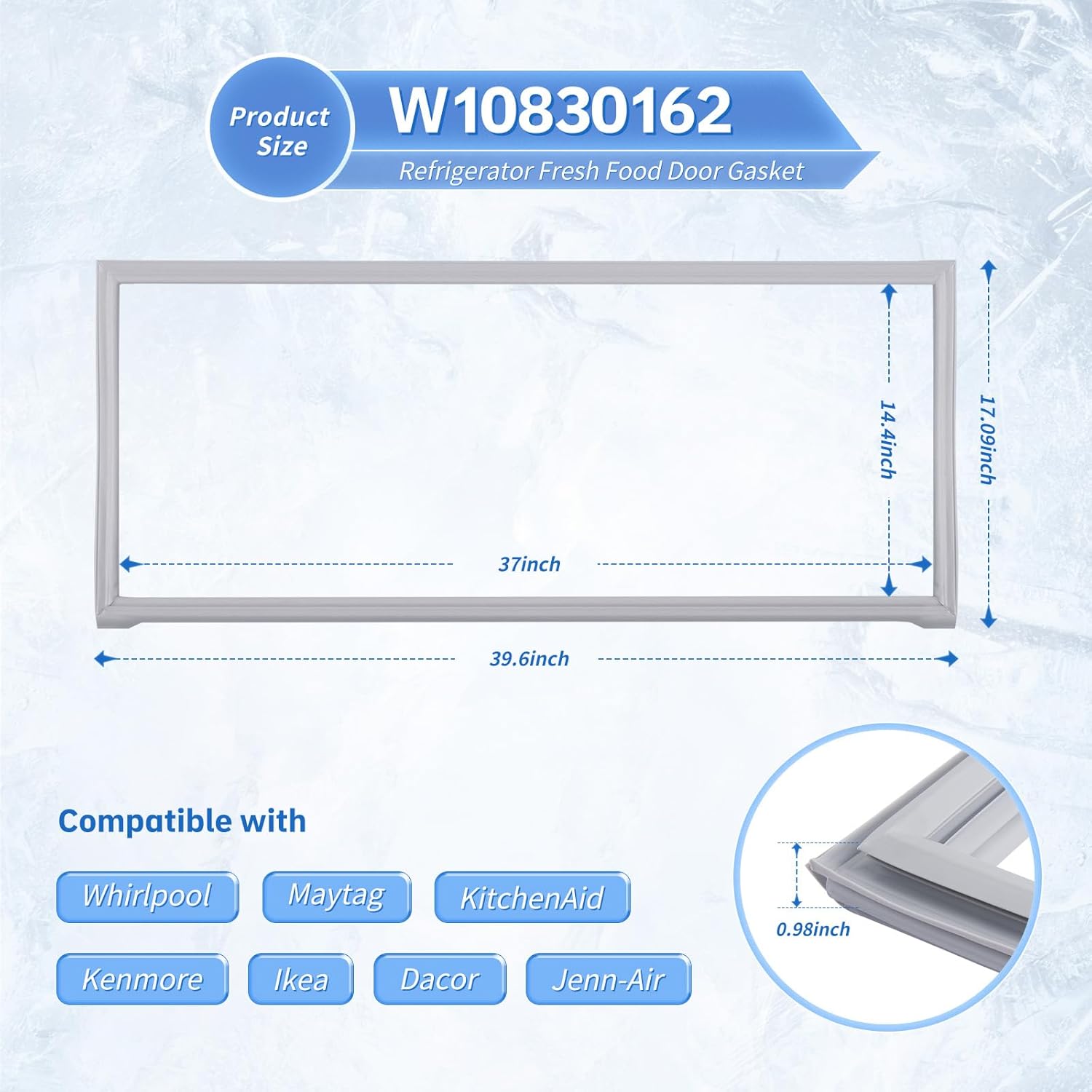 Upgraded W10830162 Refrigerator French Door Gasket Compatible with Whirlpool KitchenAid Kenmore, Replace 12723206AP W10179332 W10179332N W10199876 W10443225 W10571956 4458813 AP6027233 PS11759515