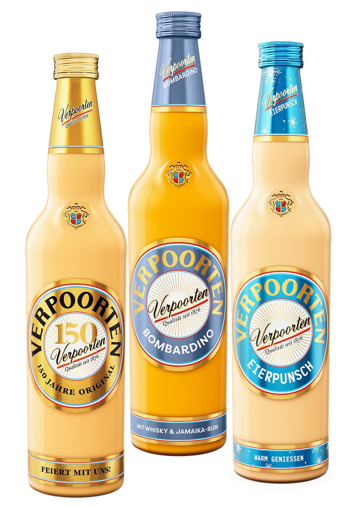 VERPOORTEN Likör-Set – 3 Sorten je 0,7 L: VERPOORTEN ORIGINAL (20 %vol.), Bombardino (17 %vol.), Eierpunsch (11 %vol.) – Cremiger Likör-Bundle – Laktosefrei & glutenfrei