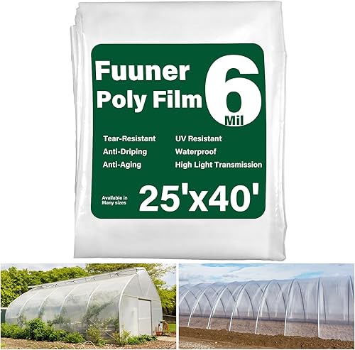 Miniatura 9 de Funner - Lámina de plástico para invernaderos de 6 mil, película de plástico transparente para invernaderos de 14.7 x 29.5 pies, cubierta de