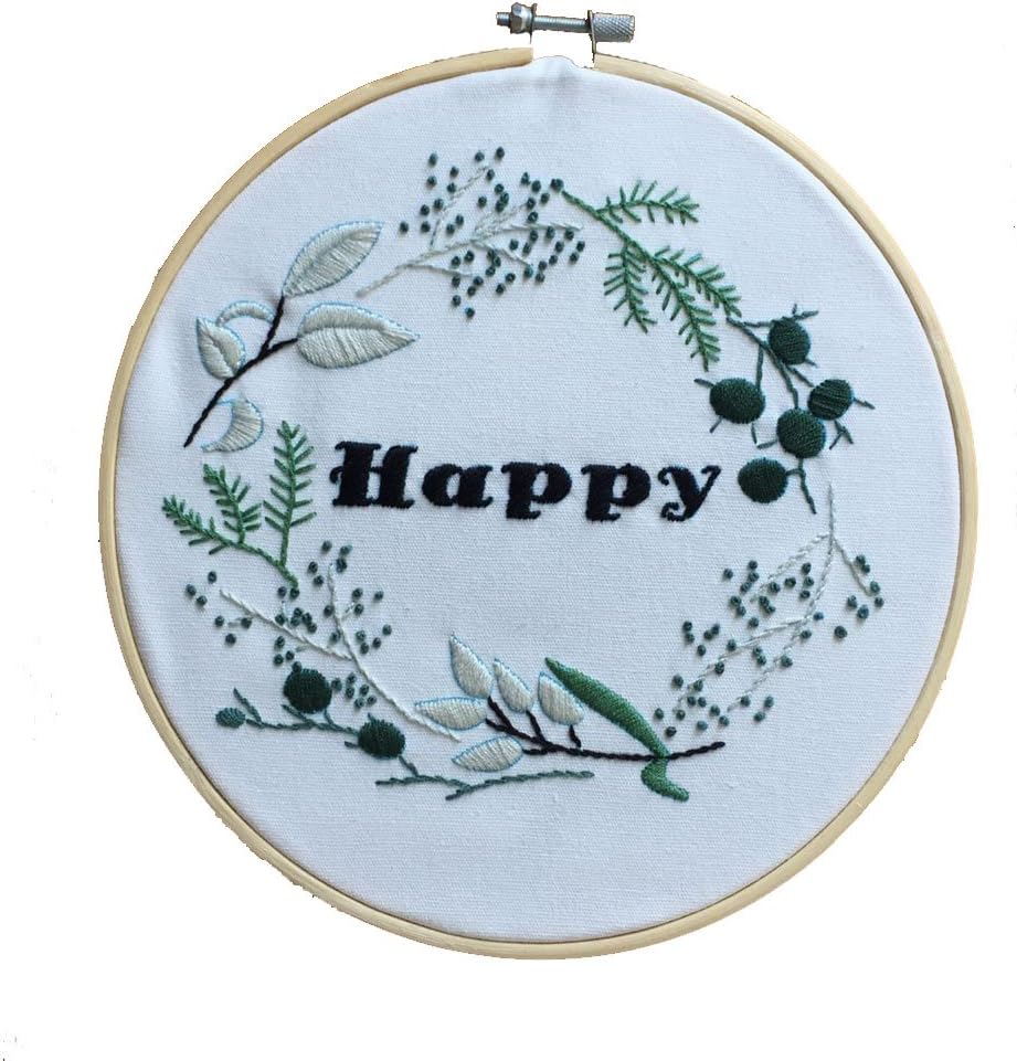 ADCorner DIY Embroidery Starter Kit Pre Printed Hand Needlework Pattern Fabric Including 8'' Bamboo Hoop Color Threads Needles Handicraft for Anti-Anxiety Stress Relief