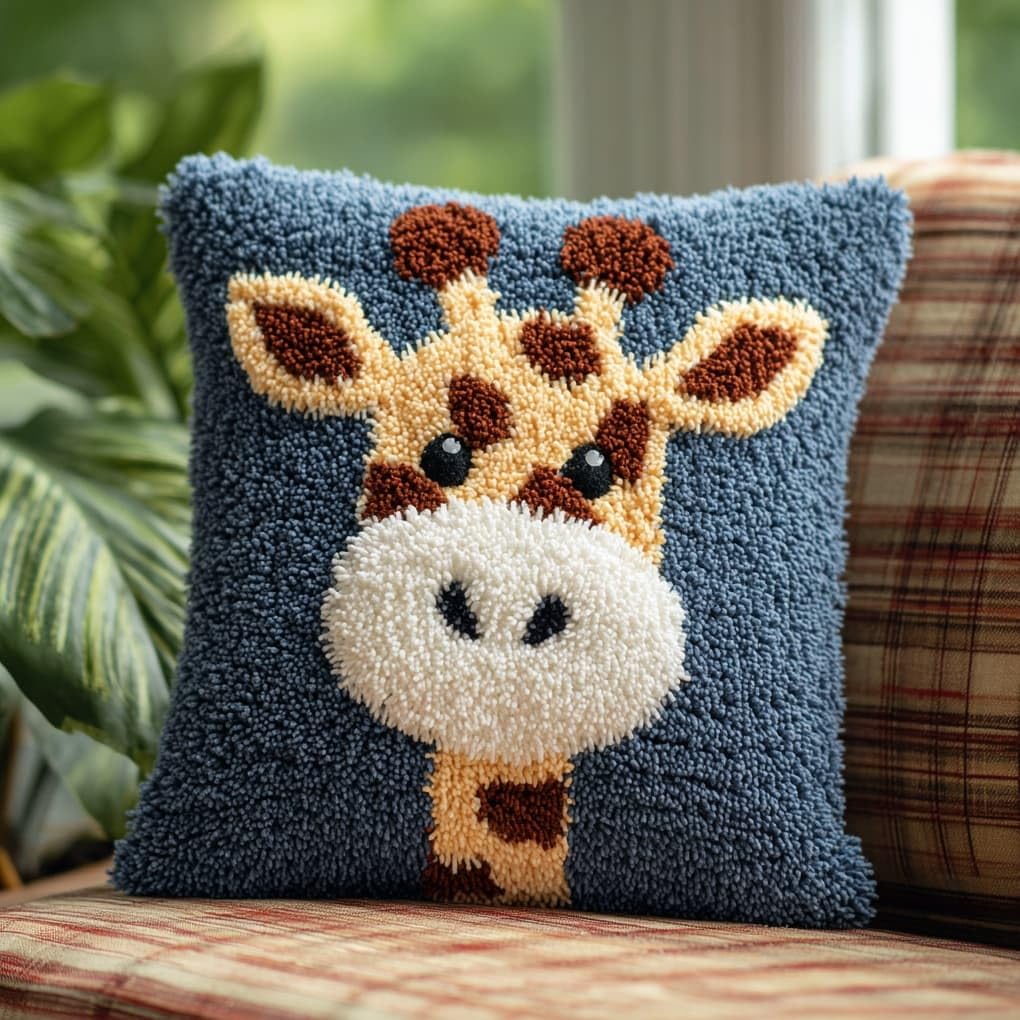 WallustrioaW Latch Hook Kit Cushion,Cute Giraffe