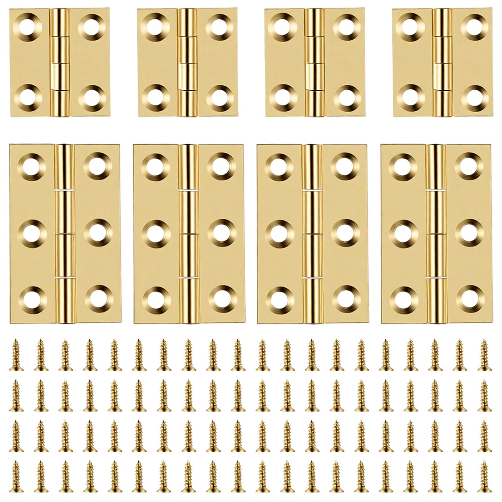 8 PCS Small Hinges, 1 Inch 1/2 Inch Brass Hinges, Mini Folding Butt Hinge for Jewelry Box Cabinet Door Wooden Case Furniture Crafts, Gold Two Size