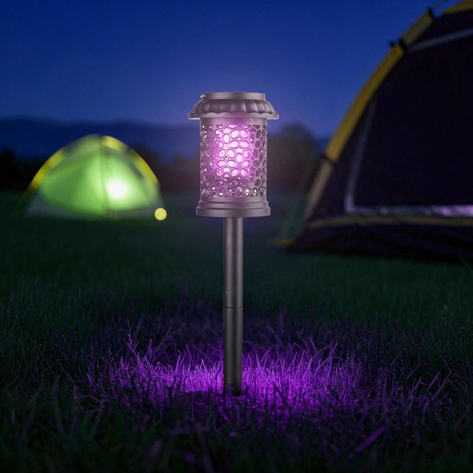 Dispositivos de luz solar para insectos impermeables para exteriores, unidades eléctricas con opciones de estaca para colgar y tierra, construcción de ABS y metal, modos de luz dual, juego de 2