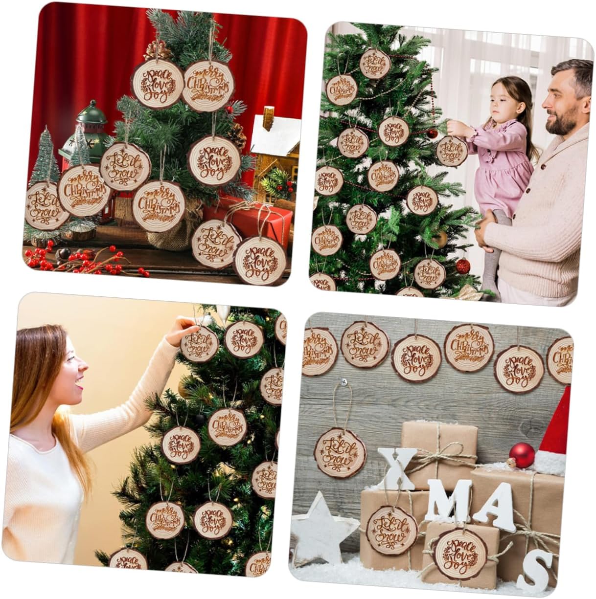 Wooden Xmas Tree Hanging Decor Pendant for Christmas Tree Branches