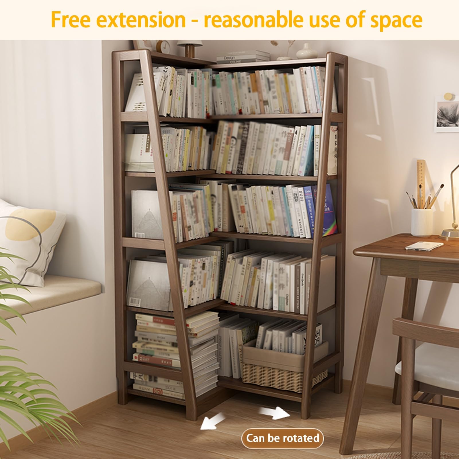 Libreria angolare, mensola angolare scalabile, a forma di L, scaffale in legno aperto, per camera da letto, soggiorno (152 cm)