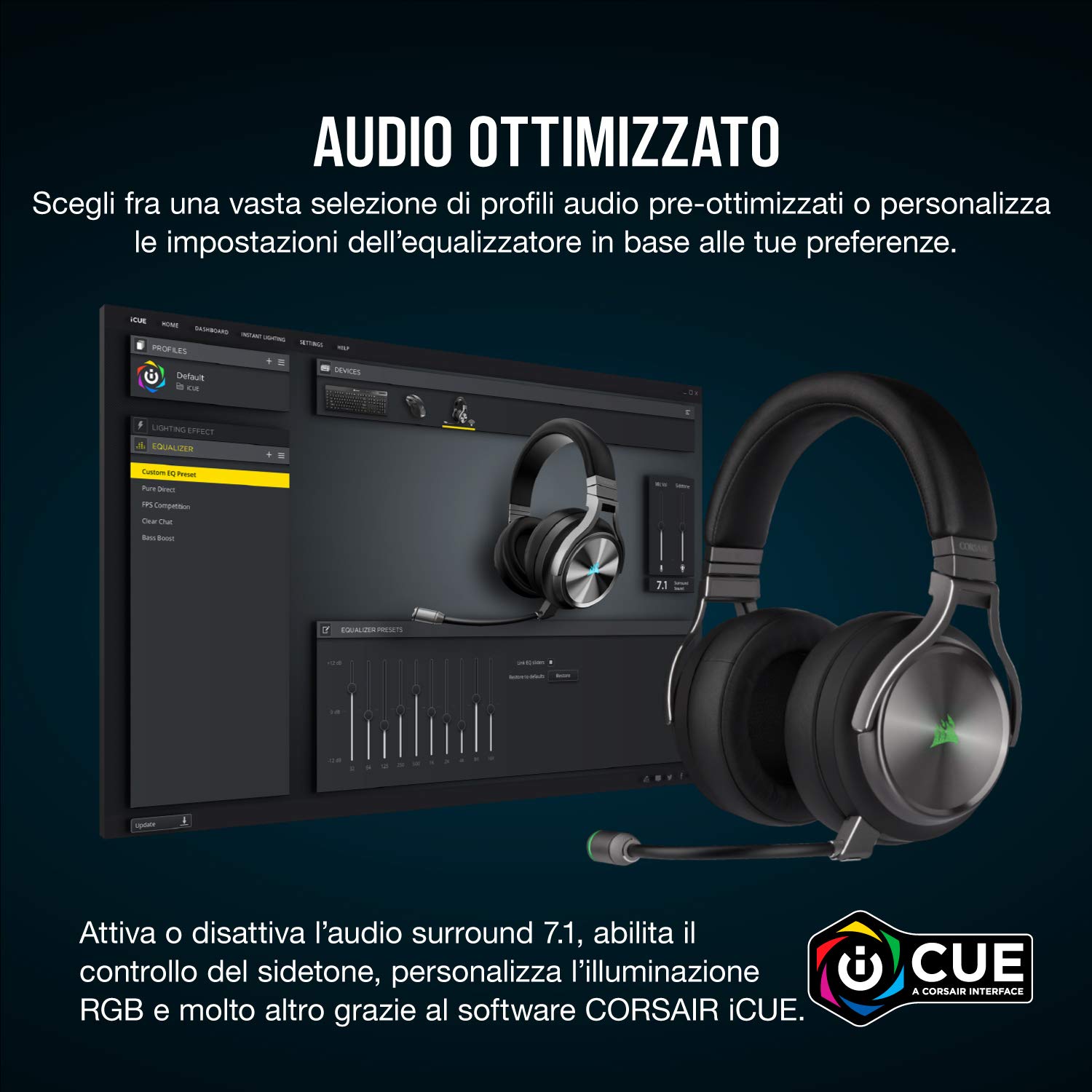 Corsair VIRTUOSO RGB Wireless SE, Cuffia gaming con microfono ad alta fedeltà, Gunmetal