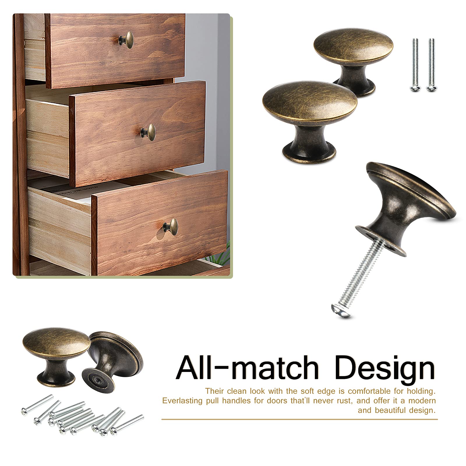 Lot De 10 Boutons D'armoire Ronds Noir Nickel Brossé Alzassbg - Diamètre 30 Mm, Projection 28 Mm - Pour Meubles De Cuisine, Commode