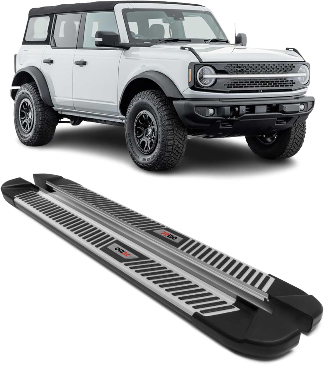 OMAC Side Steps for Ford Bronco 2021-2024 4 Door, Running Boards, Aluminum, Silver Black, 2 Pcs