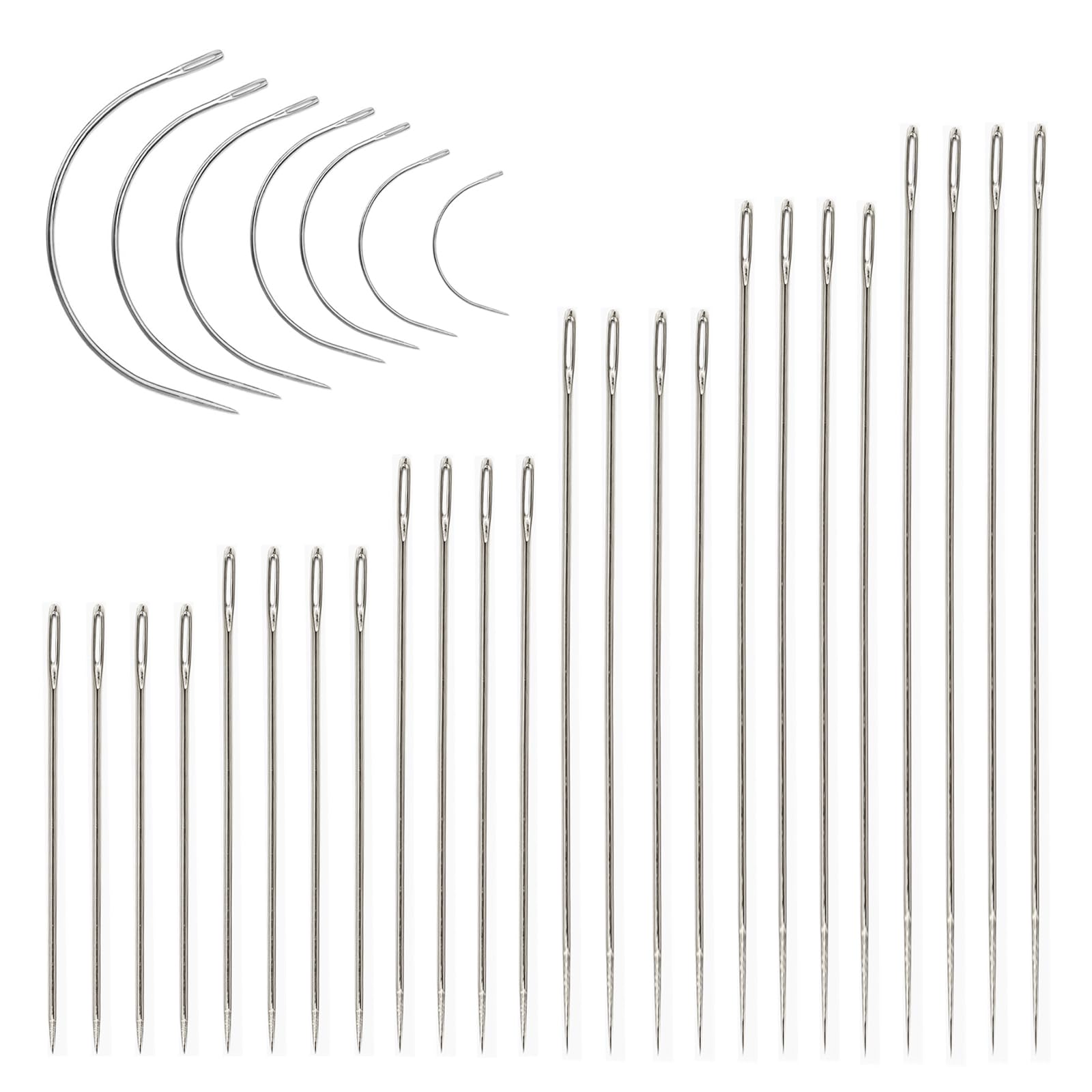 Uoxmiy Silver 31Pcs Sewing Needles, Upholstery Needle, Professional Large Eye Sewing Needles, Long Stainless Steel Sewing Needles For Hand Sewing Leather Repair