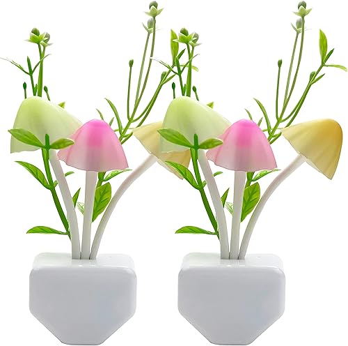 Miniatura 13 de Paquete de 2 luces LED nocturnas con sensor, cambio de color, lámpara de cama de sueño de hongos para niños y adultos, sensor de atardecer a A,