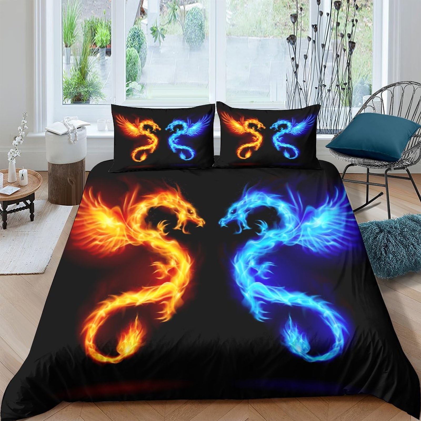 Ctjqhvkz Style-4 3D Printed Fire Dragon Fitted Sheet Microfiber Soft Breathable Ice Dragon Bed Cover For Bedroom Dorm Decor Single（135X200cm）