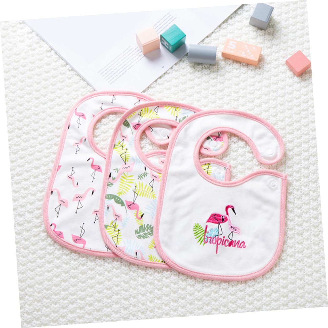 TOYANDONA 3er-sets Baby-lätzchen Zum Mittagessen Speicheltuch Für Neugeborene Flamingo-print Leicht Zu Reinigen Für Kleinkinder 3 Stück X 3