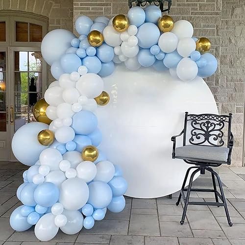 Miniatura 4 de ADOINBY - Kit de arco de globos azules y blancos, 140 piezas pastel azul claro y blanco, 18, 12, 10, 5 pulgadas, globos de diferentes tamaños para