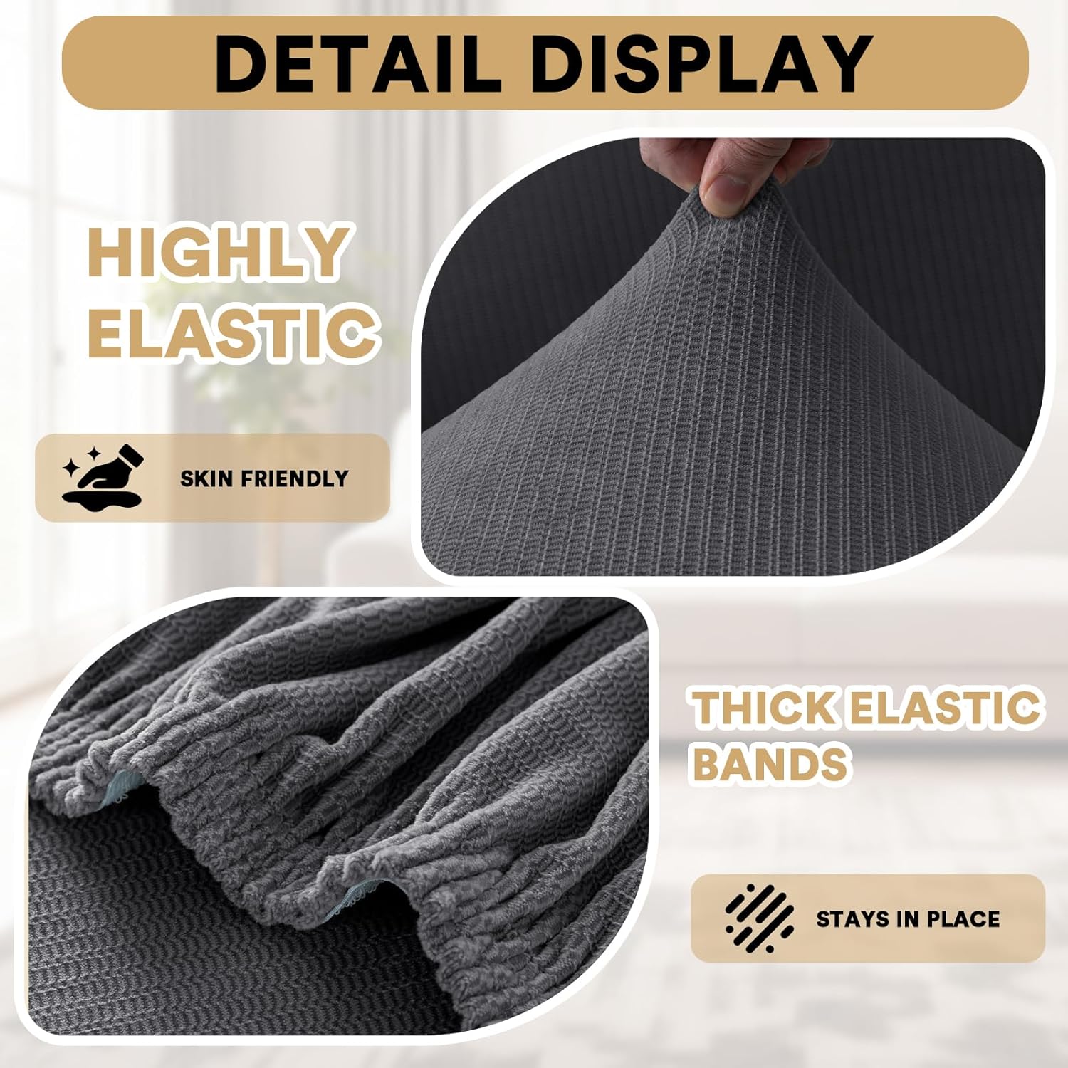 PrinceDeco Velvet Couch Covers for Sectional Sofa,Stretch Soft Sofa Cushion Covers L Shape Sofa Slipcovers Anti Slip Furniture Refresh Protector Pet Friendly, 1 PC Medium Chaise Cover, Grey