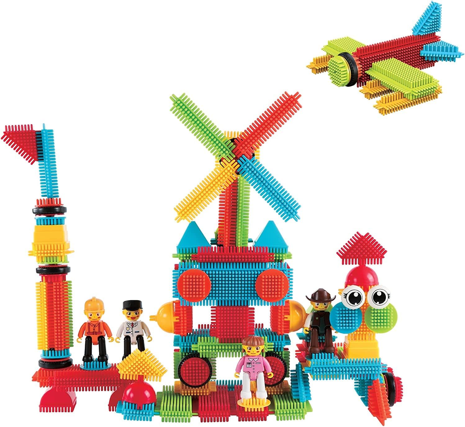 PicassoTiles Portable 49-Key Piano Keyboard + 116pc Building Blocks, Roll Up Digital Music, Recording Feature, 8 Different Tones, 6 Educational Demo Songs, 4 Action Figure Characters, Decorative Eyes