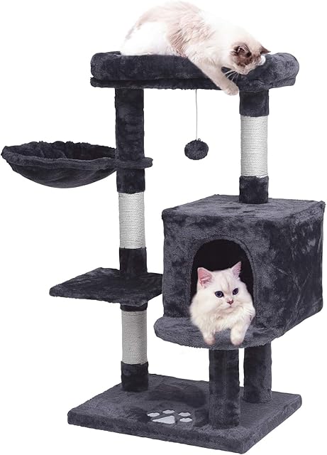 JISSBON 93cm Cat Tree Cat Tower with Padded Plush Perches, Condo, Hammock & Cat Scratching Post for Kittens, Adult Cats, Grey