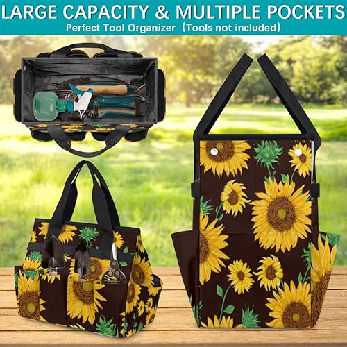 Miniatura 4 de Black Background Sunflowers Garden Tool Tote Bag for Women Men Gardening Tool Storage Bags with 10 Pockets Standable Garden Home Tool Kits Organizer