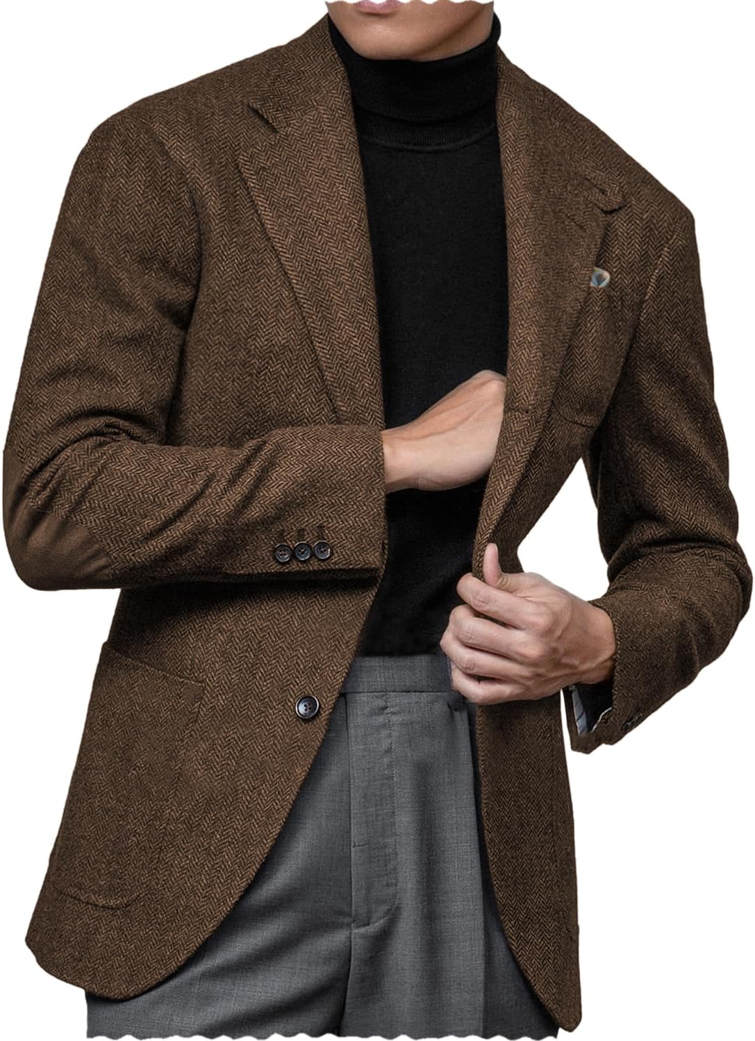Mens Blazer Vintage Herringbone Business Hunting Jackets Winter Tweed Blend Retro Coats