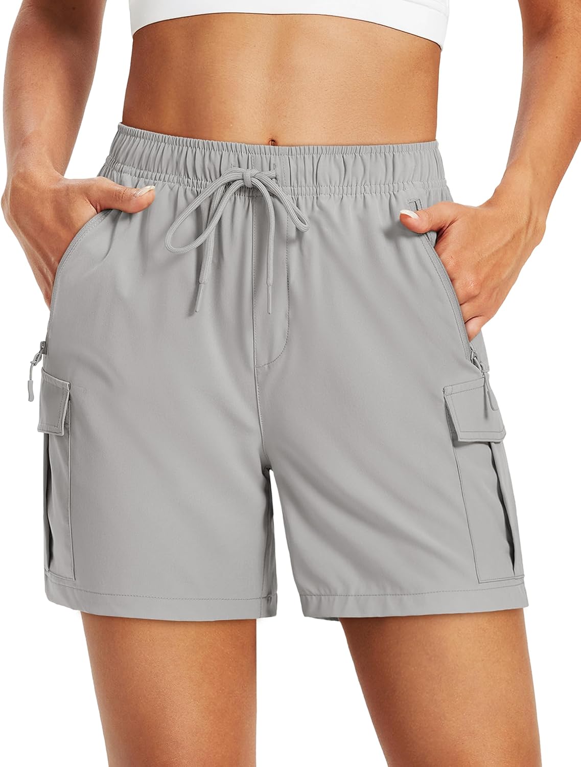 MAGCOMSEN Women's 5'' Hiking Cargo Shorts UPF 50 Quick Dry Lightweight Athletic Golf Outdoor Summer with Zipper Pockets