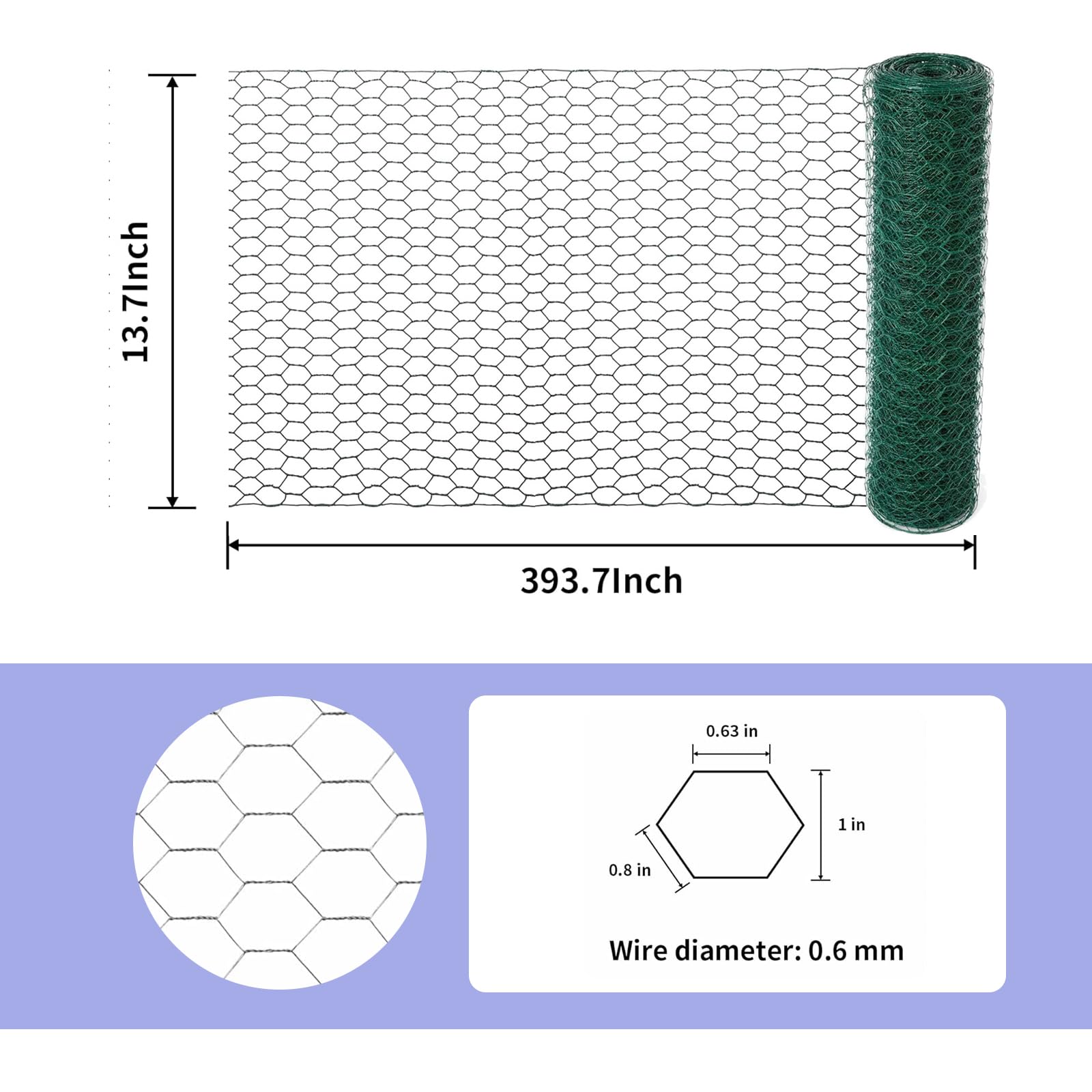 Chicken Wire Fence for Craft,13.78 x 118 Inch Galvanized Hexagonal Chicken Wire Netting, Garden Poultry Chicken Wire Mesh,Floral Chicken Wire Fencing with Gloves, Wire Ties and Plier