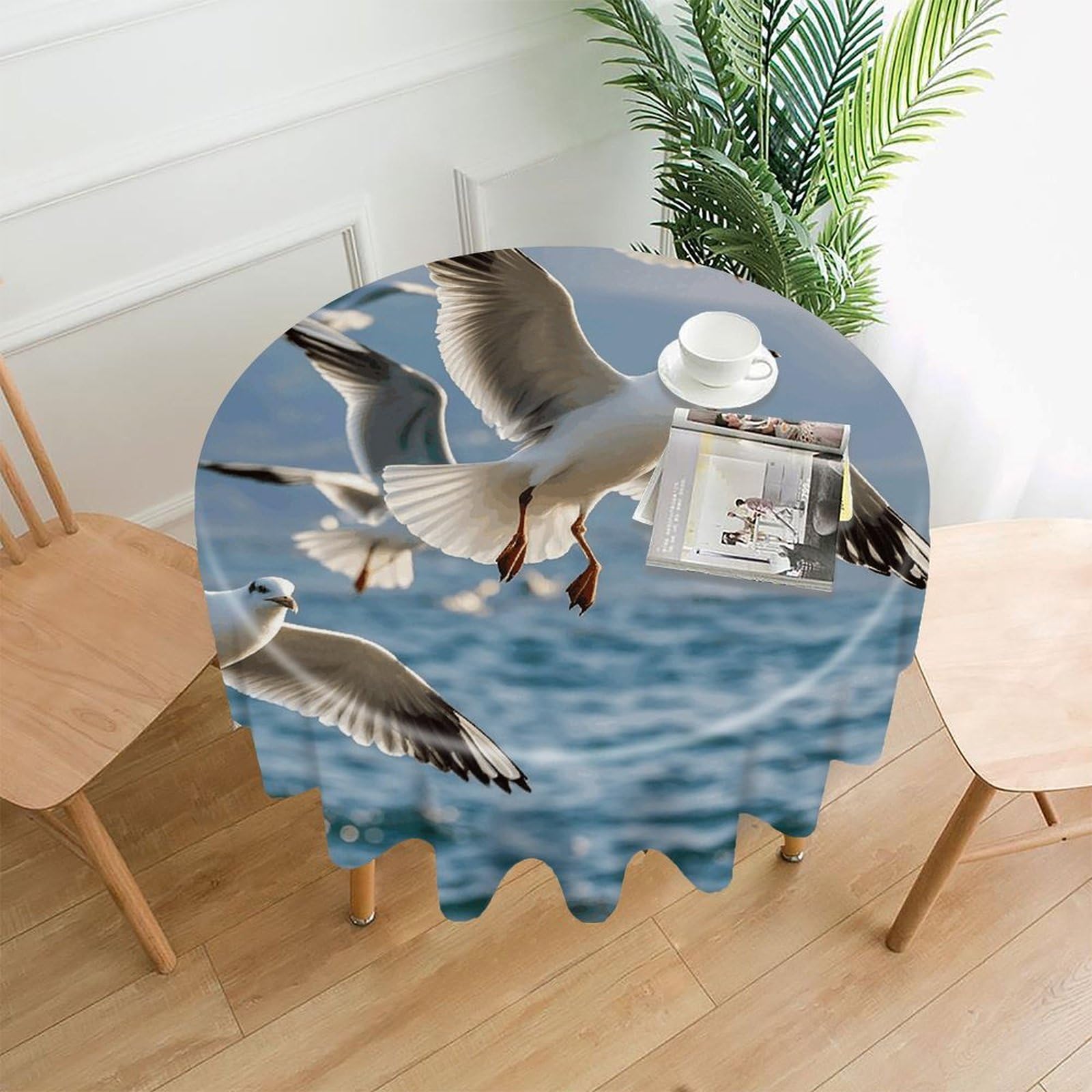 LZQPOEAS Seagulls in Flight Tablecloth Decorative Round Table Cloth Wrinkle Resistant Round Tablecloth Washable Circle Table Cover for Kitchen Dining Party Wedding Camping 60 Inch