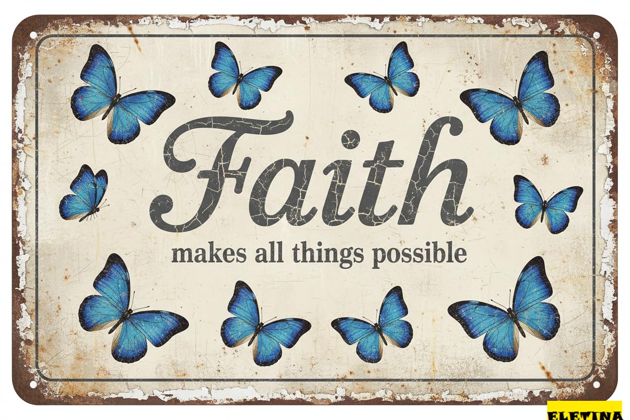 Vintage Metal Tin Sign for Man Cave Faith Makes All Things Possible, 8x12 Inch, En Home Wall Art Decor
