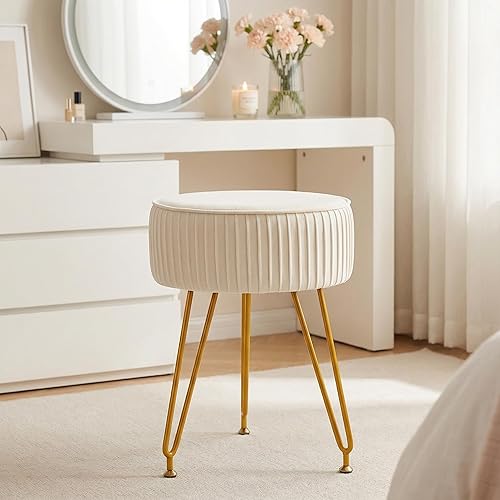Miniatura 2 de Taburete de tocador de terciopelo, moderno taburete otomano con patas doradas ajustables, silla de maquillaje para tocador, silla de tocador pequeña