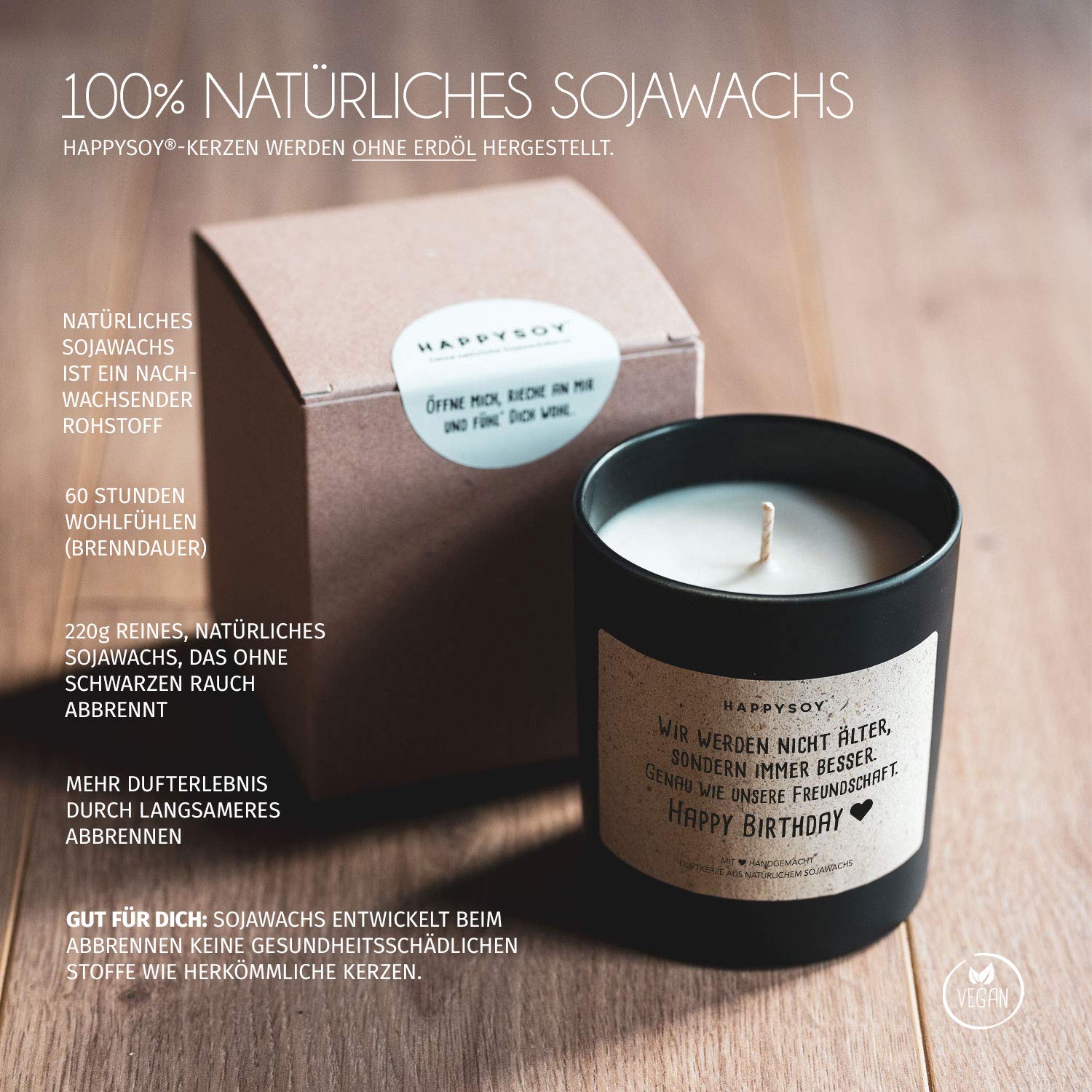HAPPYSOY Geburtstags-Duftkerze Im Glas – Aus Sojawachs, Vegan & Handgemacht | Mit Spruch „Happy 30“, 150 G