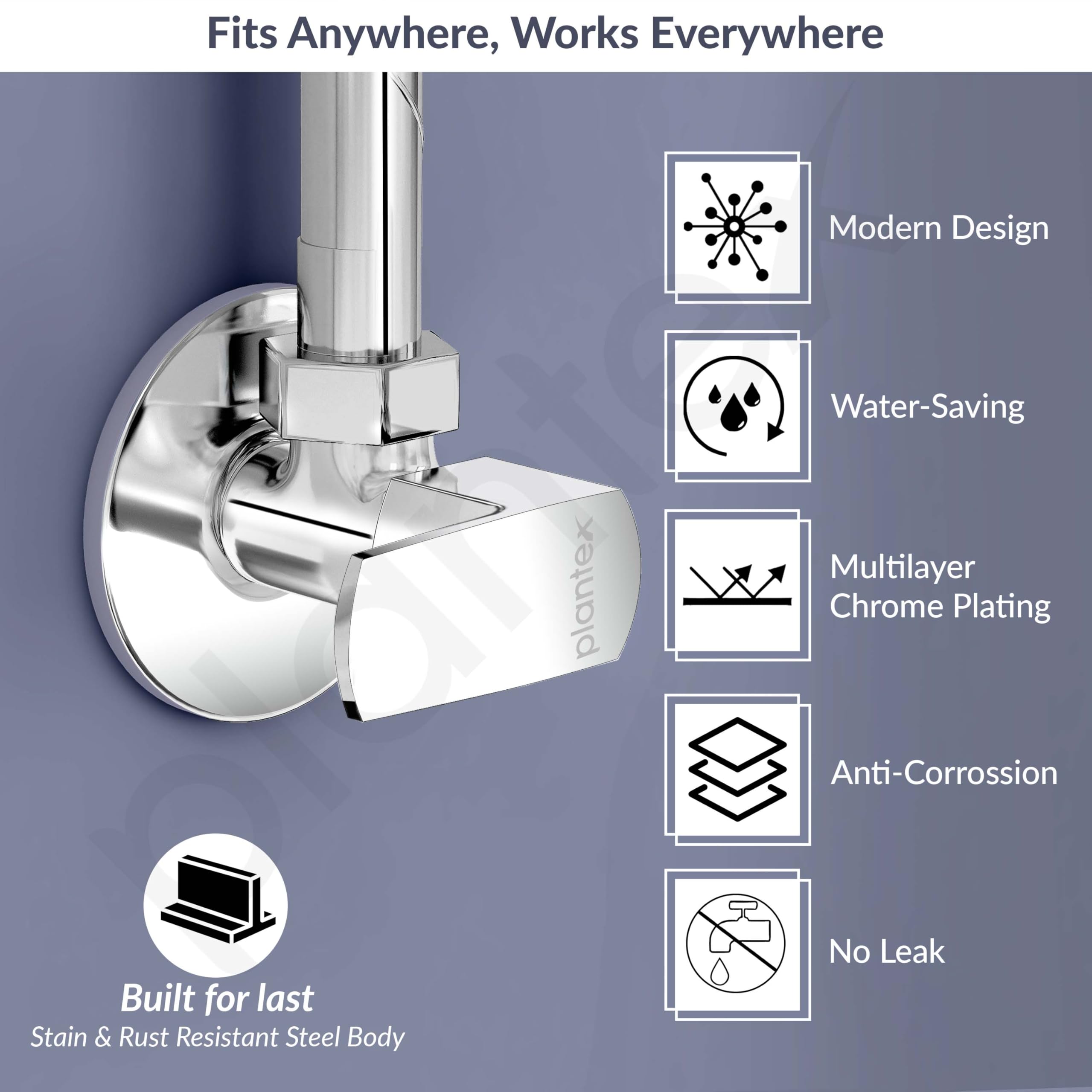 Plantex Angle Cocke for Bathroom with Brass Spindle/Angle Tap with Wall Flange and Teflon Tape/Kitchen and Bathroom Accessories Pack of 1 (Saga-Chrome)